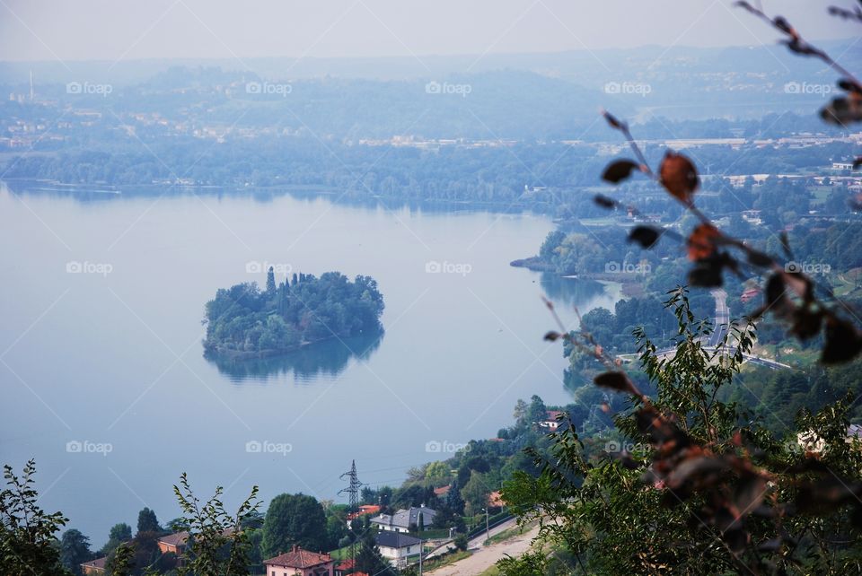 Island, lake Pusiano - Pusiano, Como, Italy.