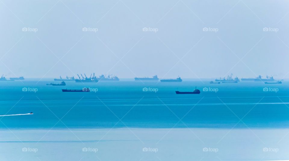 Tankers in blue sea
