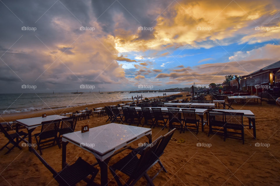 sunset and restaurant side beach