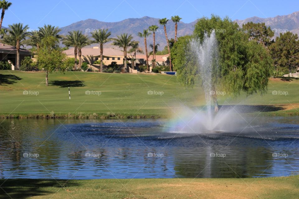 Lovely Rainbow captured in the mist of water on a Golf Course, in Palm Desert
