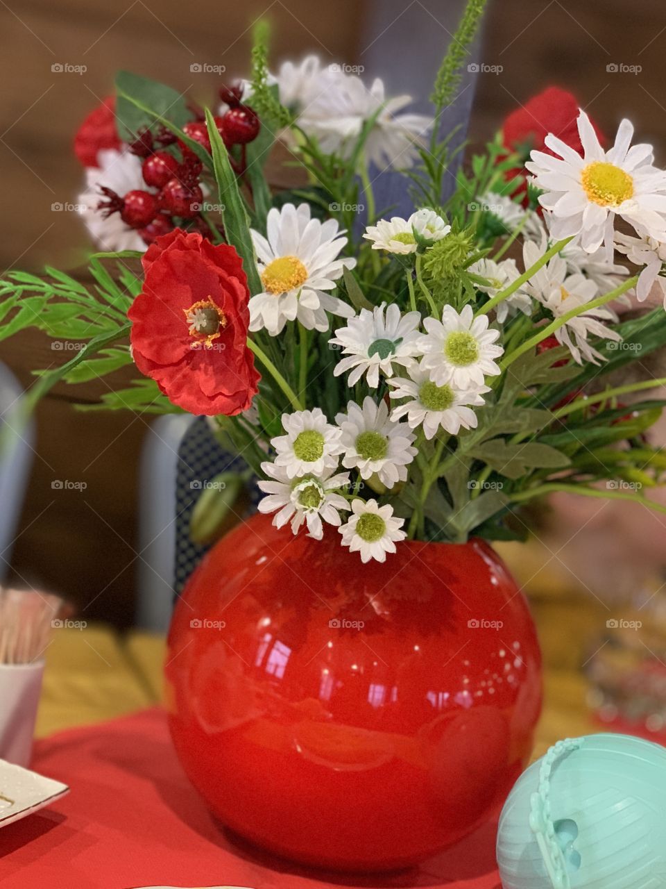 bright colorful flower bouquet on the holiday table