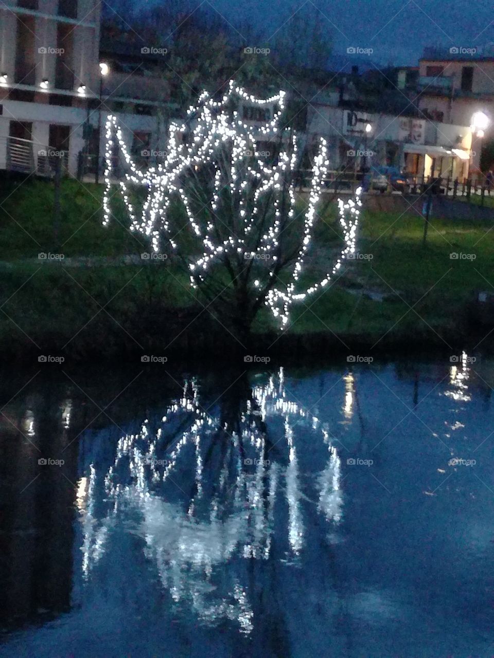 Lights reflected on the river