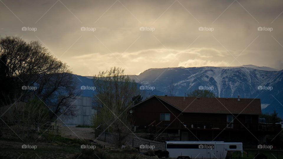 Amazing sunset over mountain range.