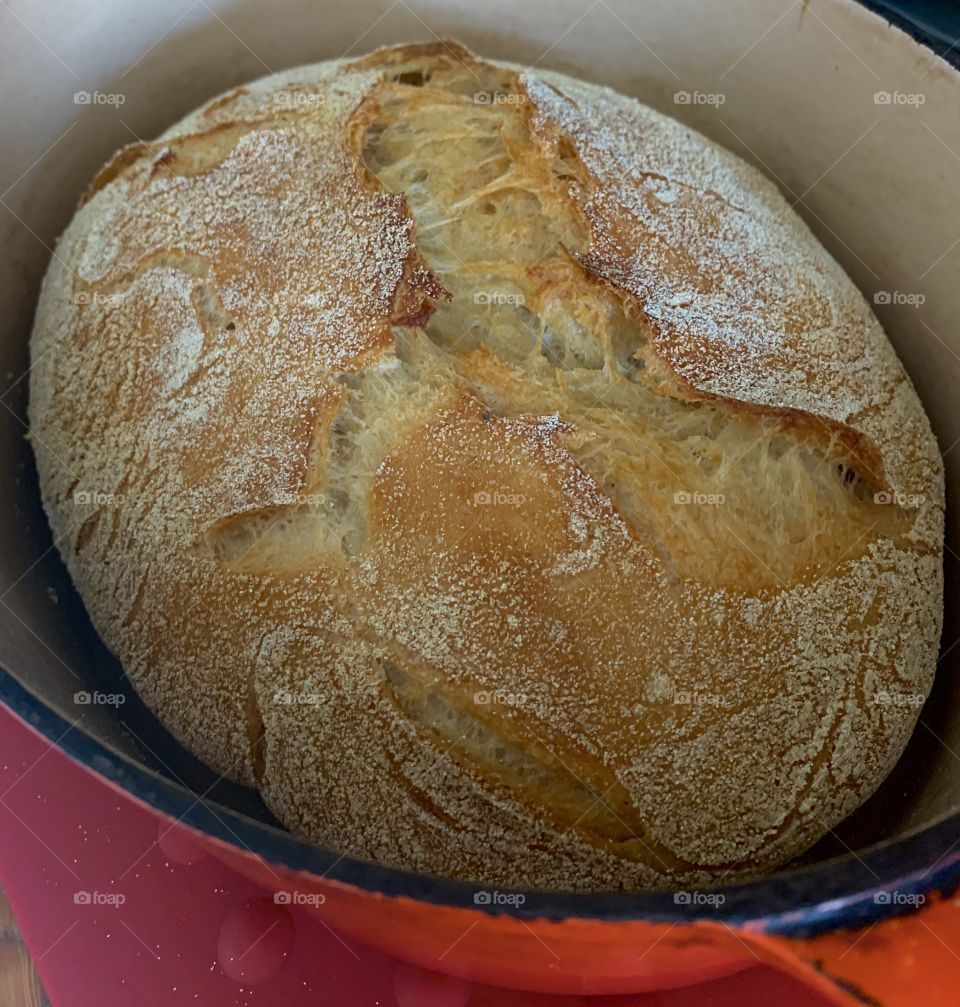 No knead bread in baking dish