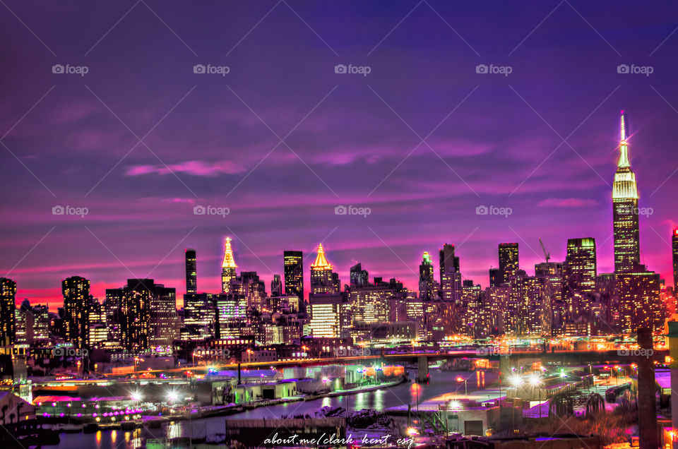 New York City at dusk. The view from my hotel at sunset from Queens.