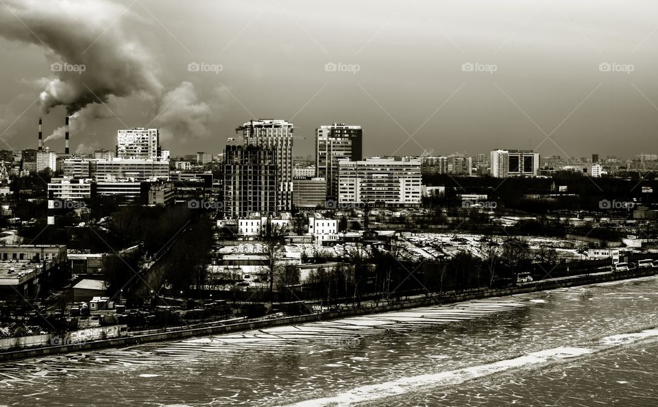 City, Monochrome, Skyline, Cityscape, Water