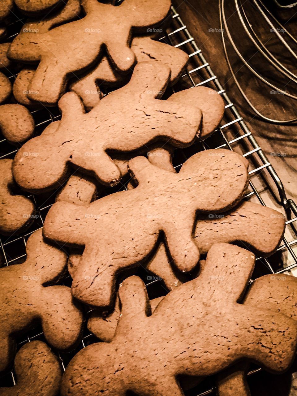 Gingerbread men fresh out of the oven. Yummy is on its way. 