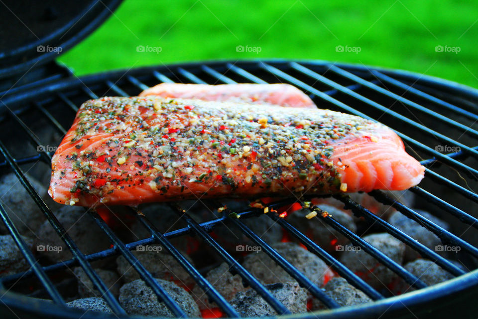 Close-up of barbecue salmon