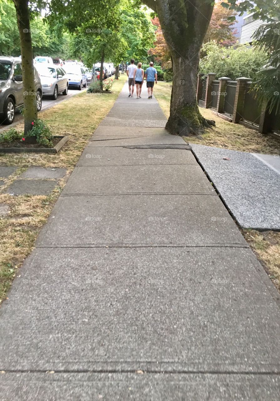 City sidewalk, Kitsilano, Vancouver, BC, people walking