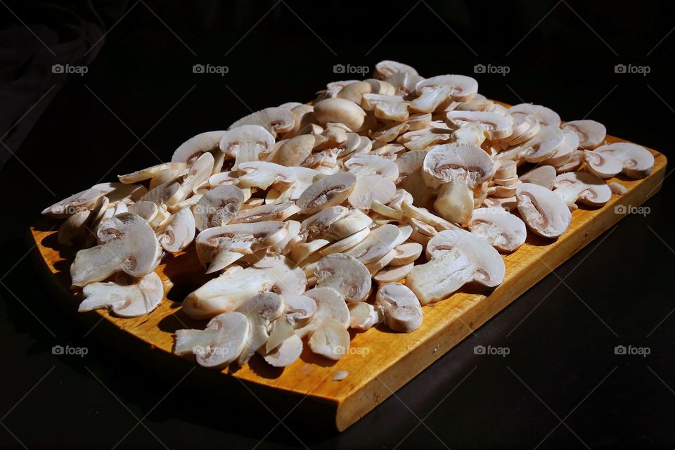 Mushroom on cutting board
