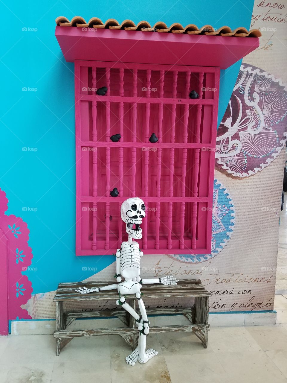 skeleton in a window