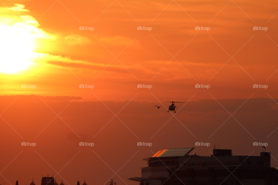 sky city sunset orange by ipixxiqi