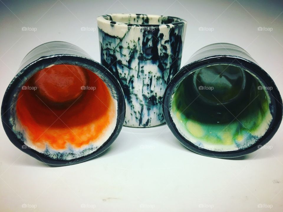 Three shot glasses with high contrast