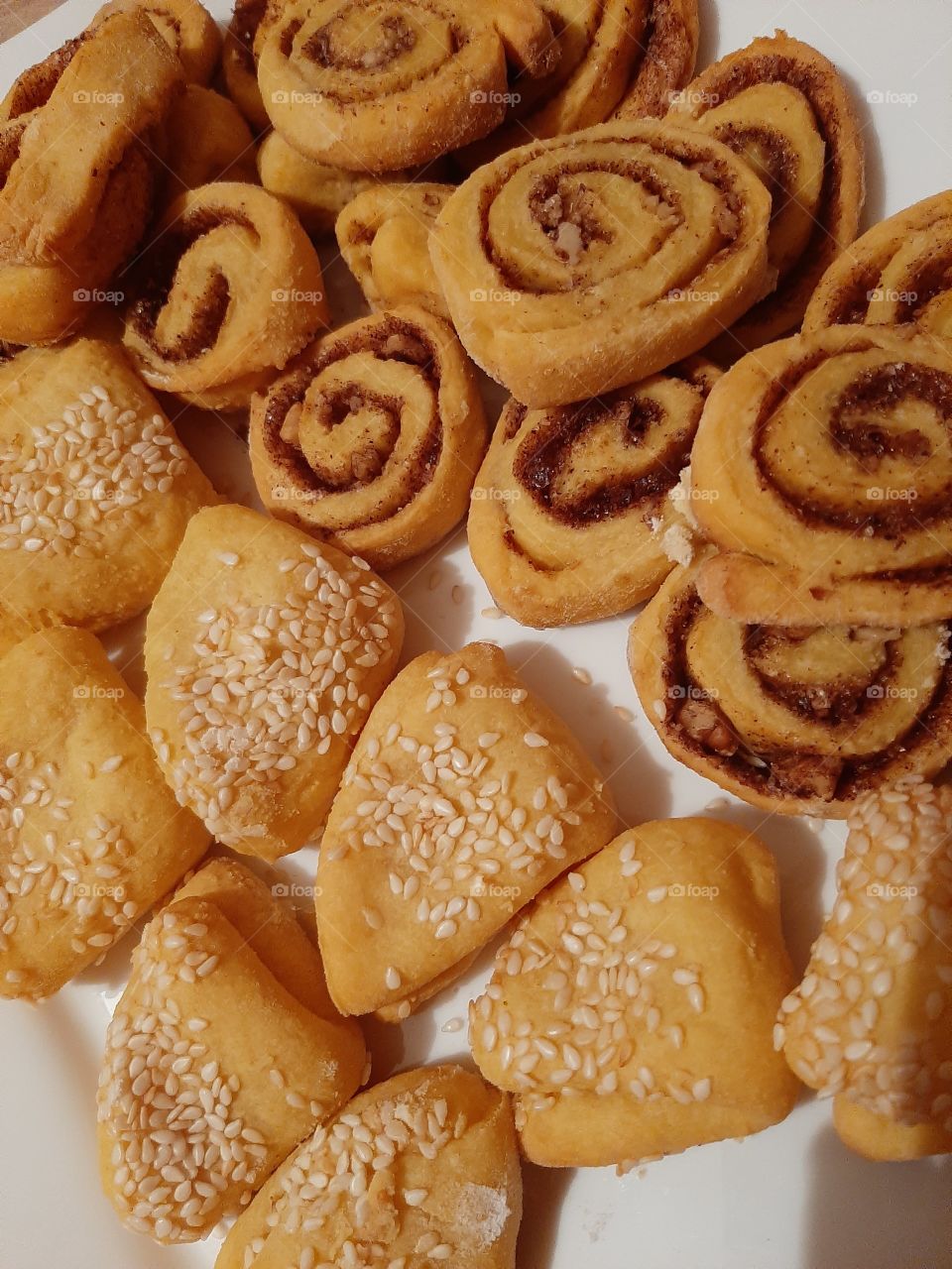 cookies with sesame seeds and spirals with cinnamon - delicious, bakery
