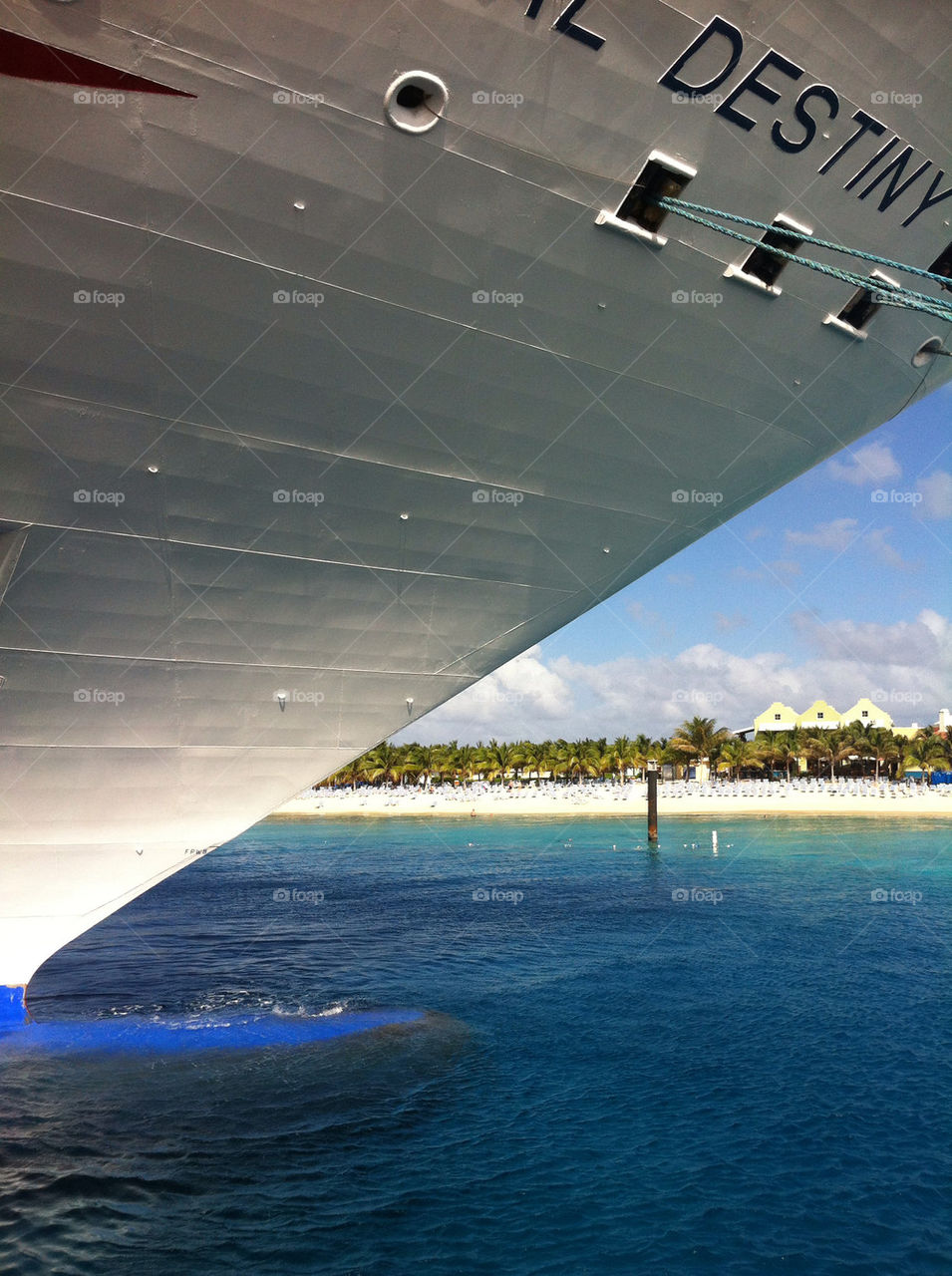 Image of the front of a large cruise ship in Turks and Caicos.