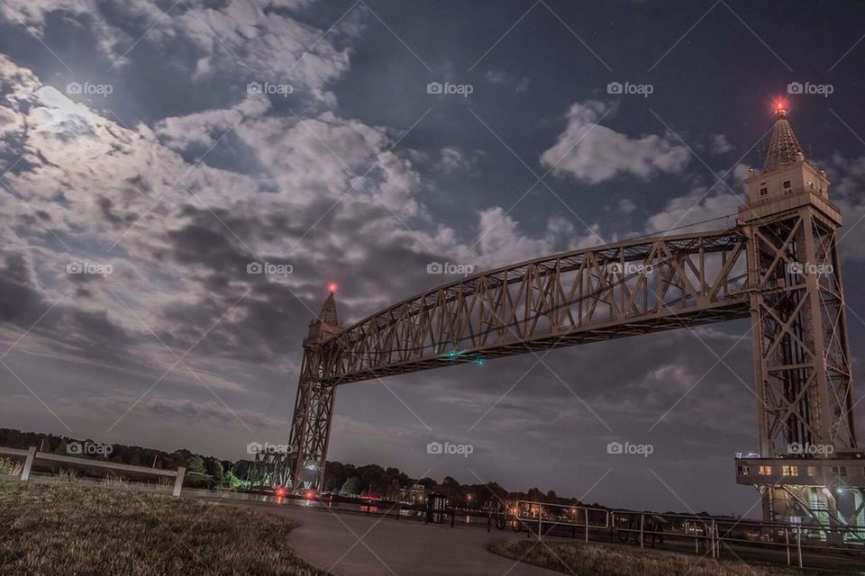 Cape cod canal train bridge after dark