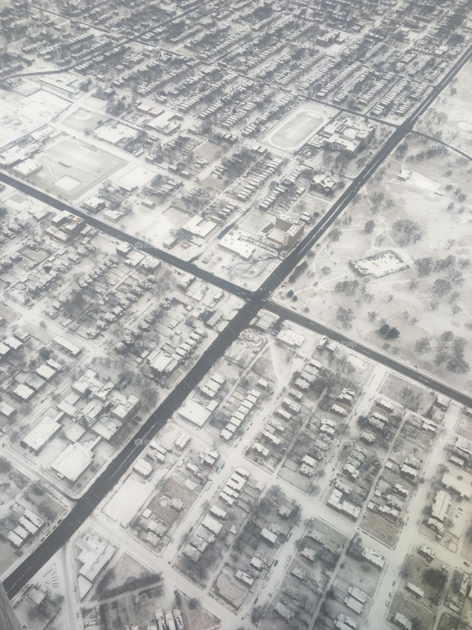 A aerial view of St. Louis in Winter.