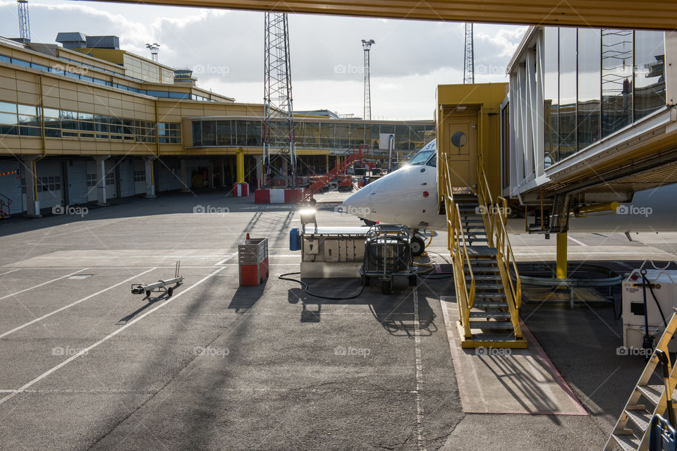 Parked airplane at Malmö Airport in Sweden.