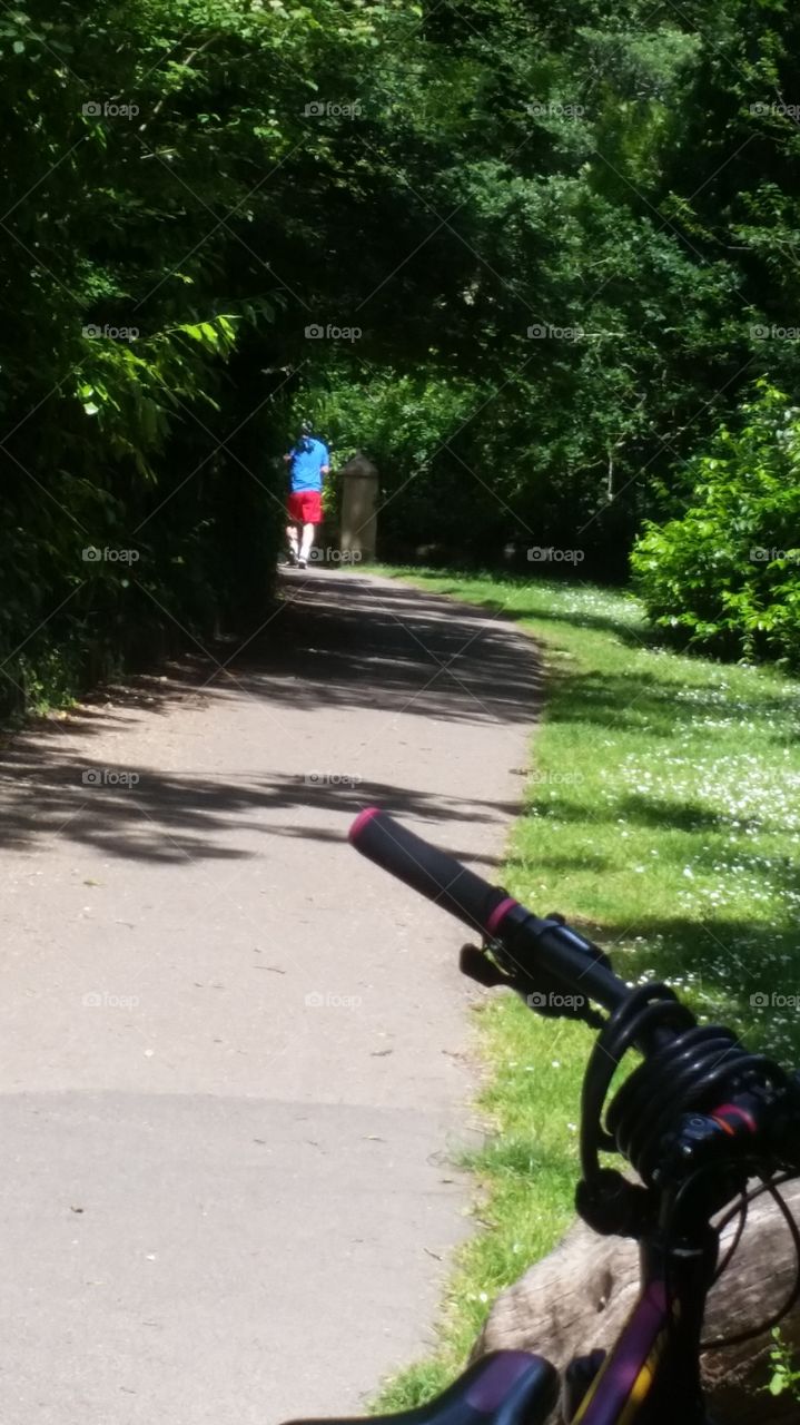 cycling and walking in the park