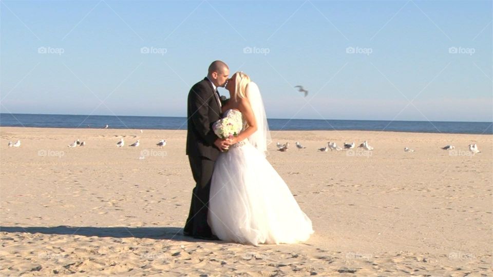 Bride and Groom on Beach in NJ
