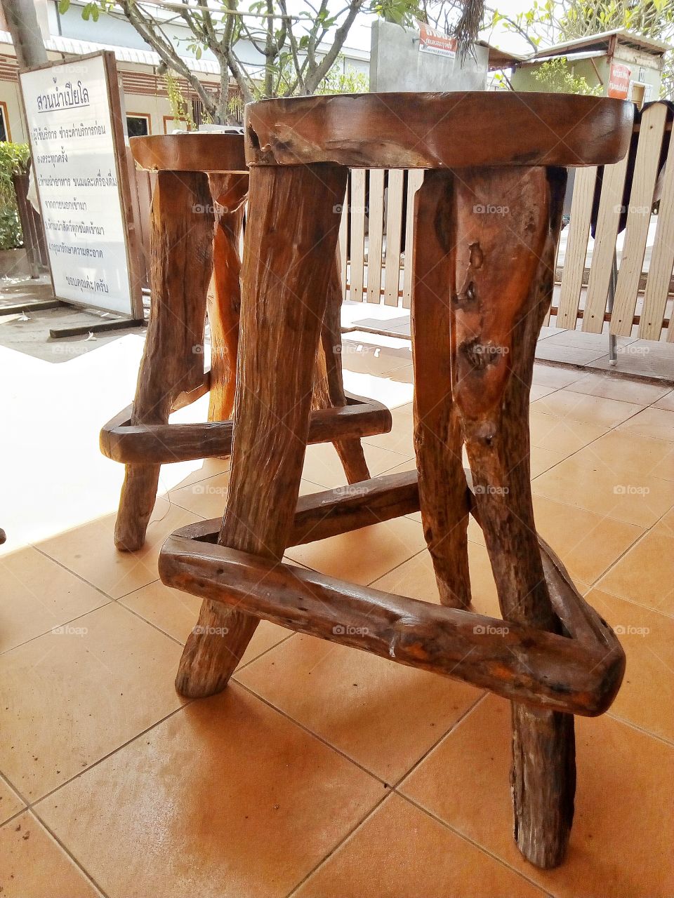 Chair, table, made from tree roots, wood