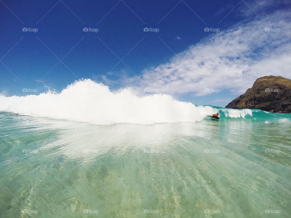 Boogie board Makapu'u Beach. Riding waves, brah 