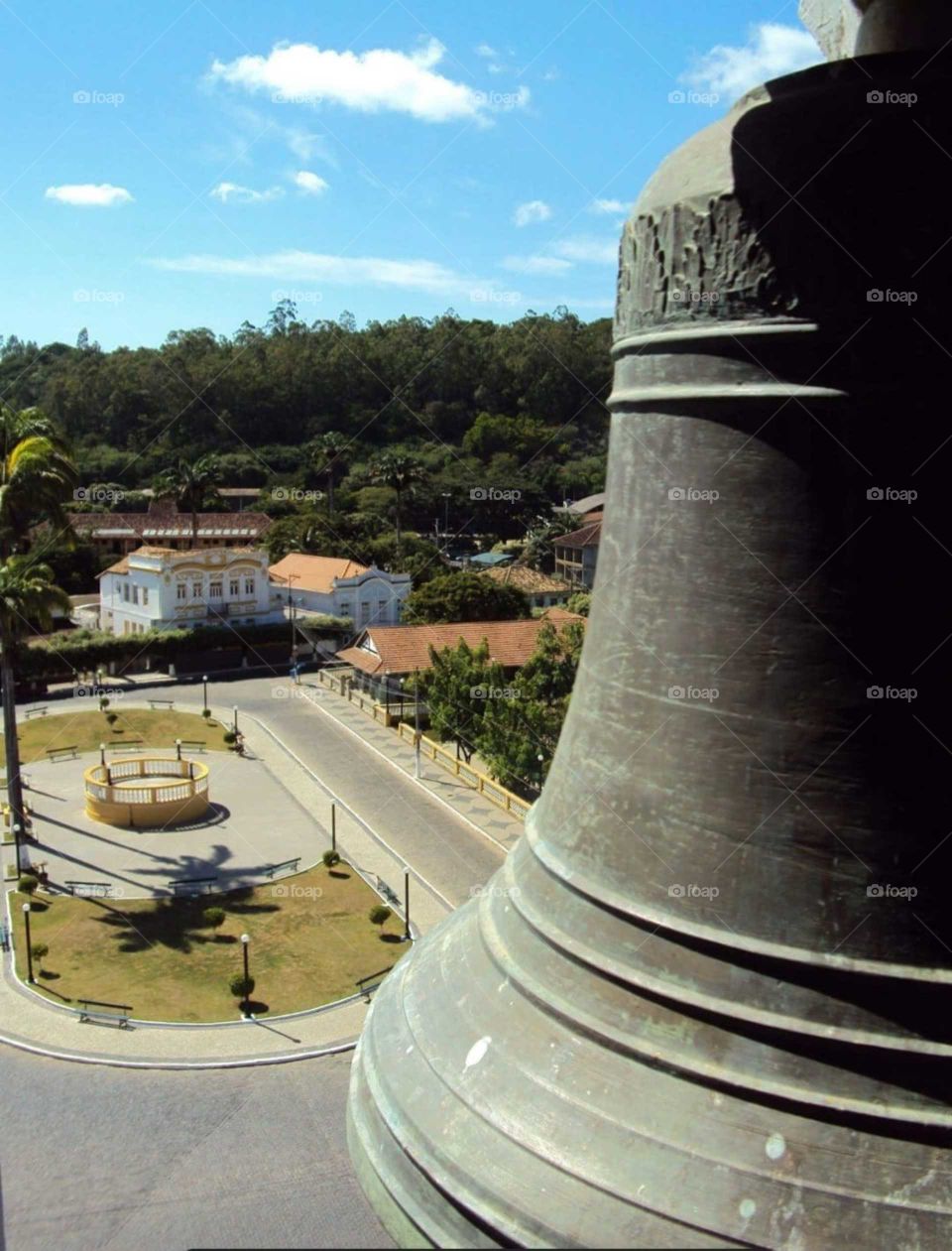 View from the top of the Church of Miracema with a bell

￼