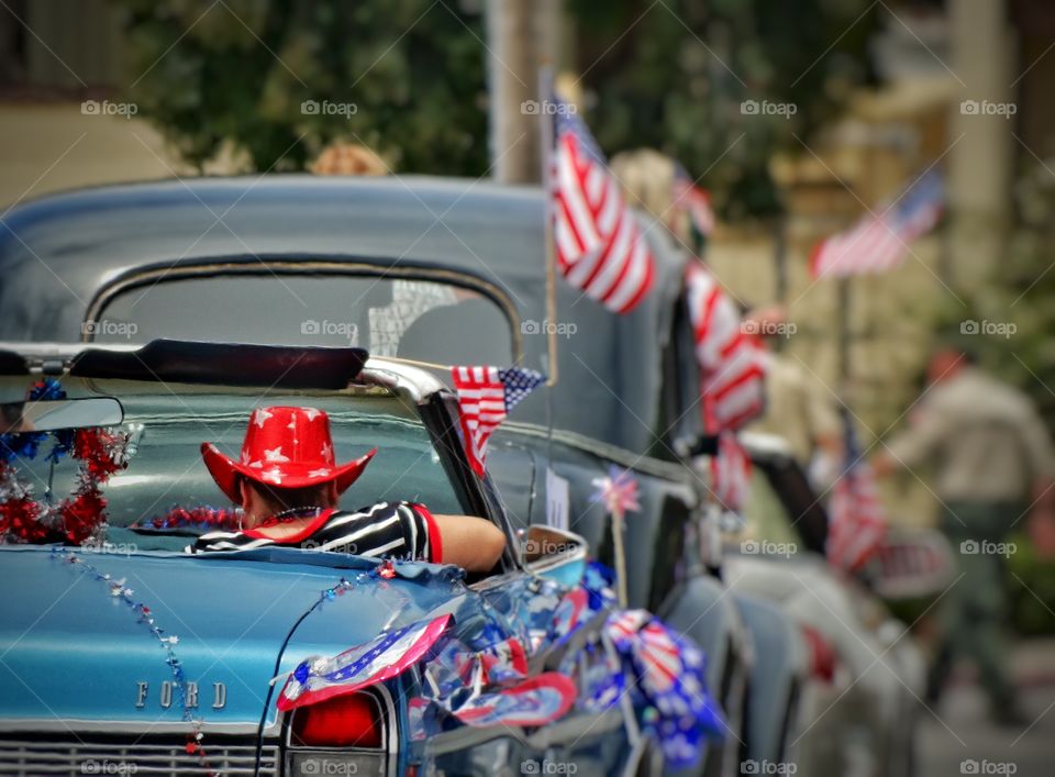 American Pride. American Cars In A Fourth Of July Parade

