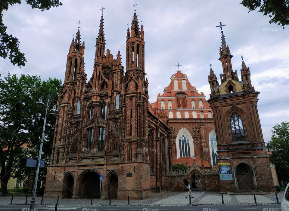 Catholic church, one of the symbols of old Vilnius. (Lithuania, July, 2019).