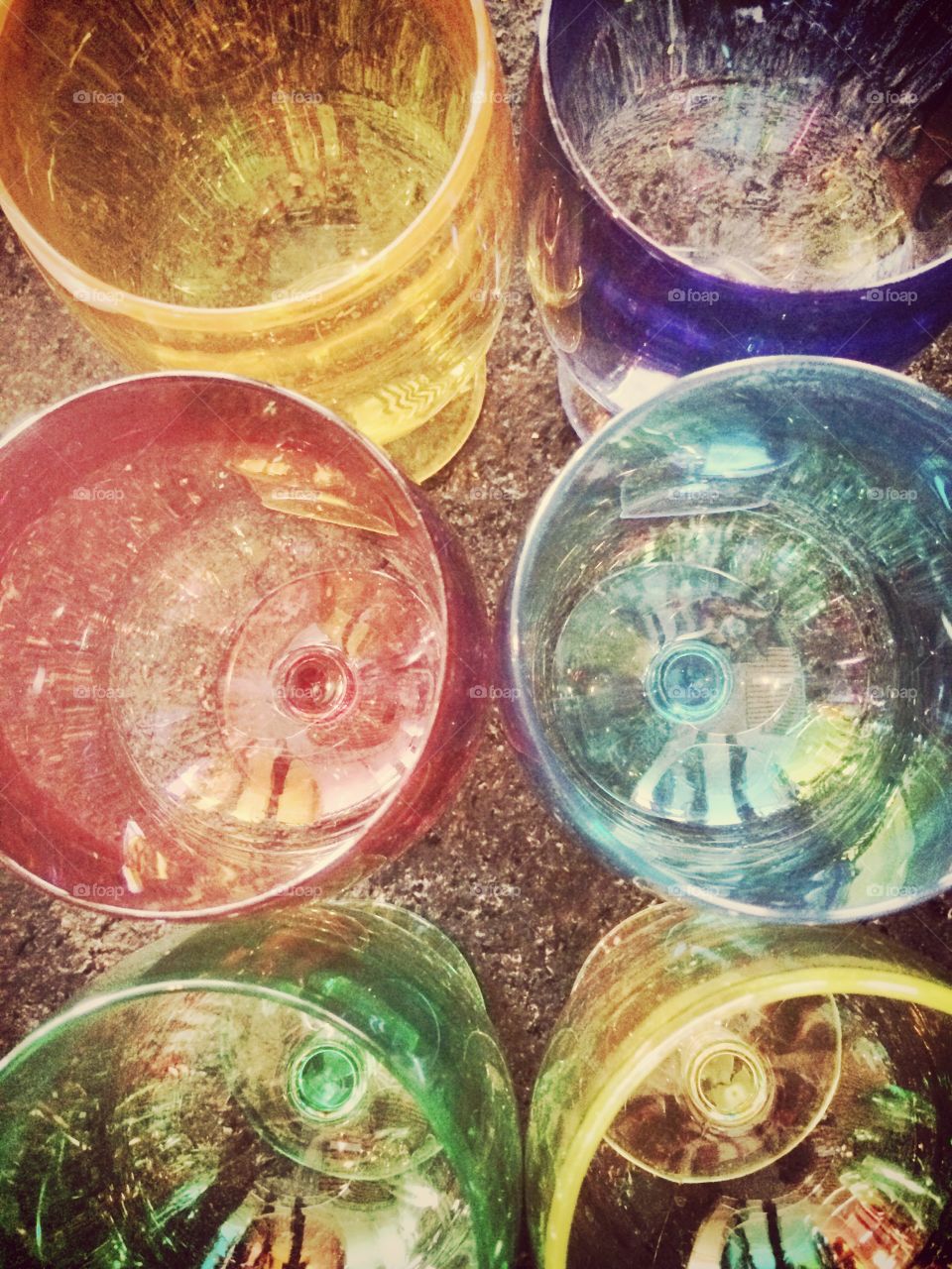 Close-up of old wineglasses