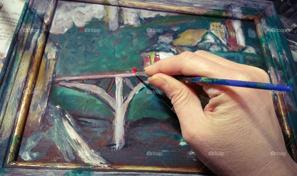Starting a new painting and putting a red figure on a bridge