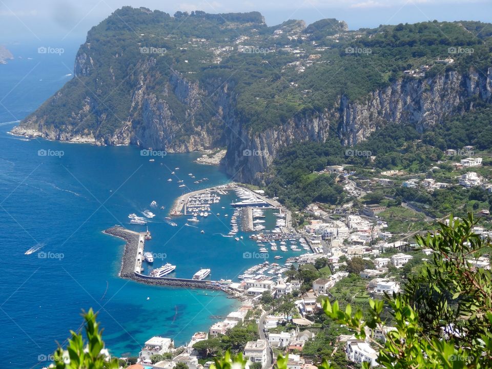 High angle view of Capri town, Italy