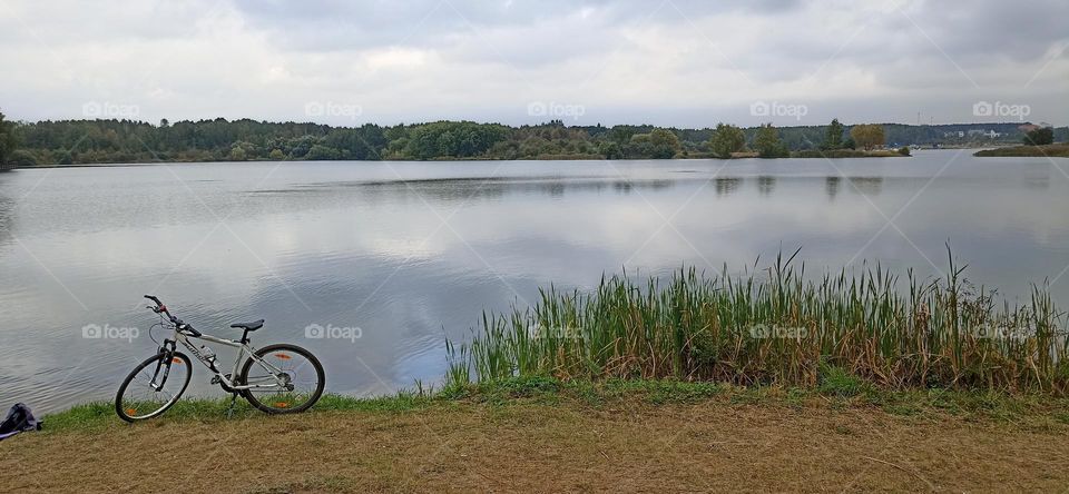 bike on a lake shore beautiful nature landscape