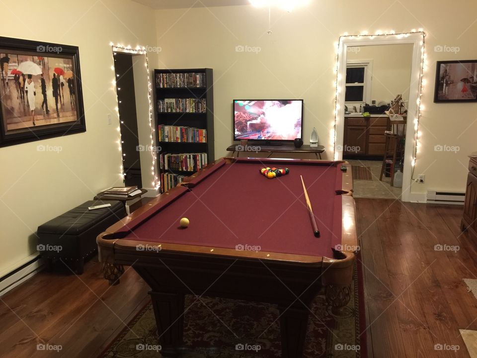End the day with a game of pool while watching your favorite show