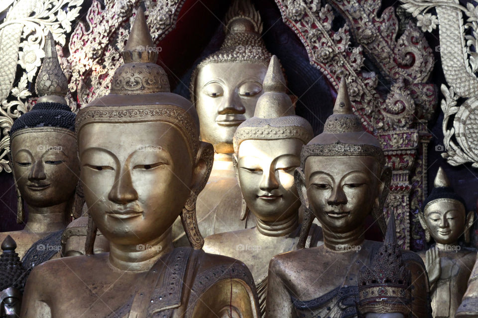 Buddha statues in Wat Jong Kham monastery in Kengtung, Myanmar