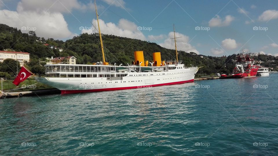 Ship with Turkish flag on the sea