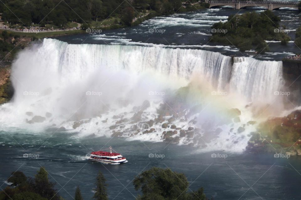 Niagara Falls, American falls New York with passenger boat in front of falls