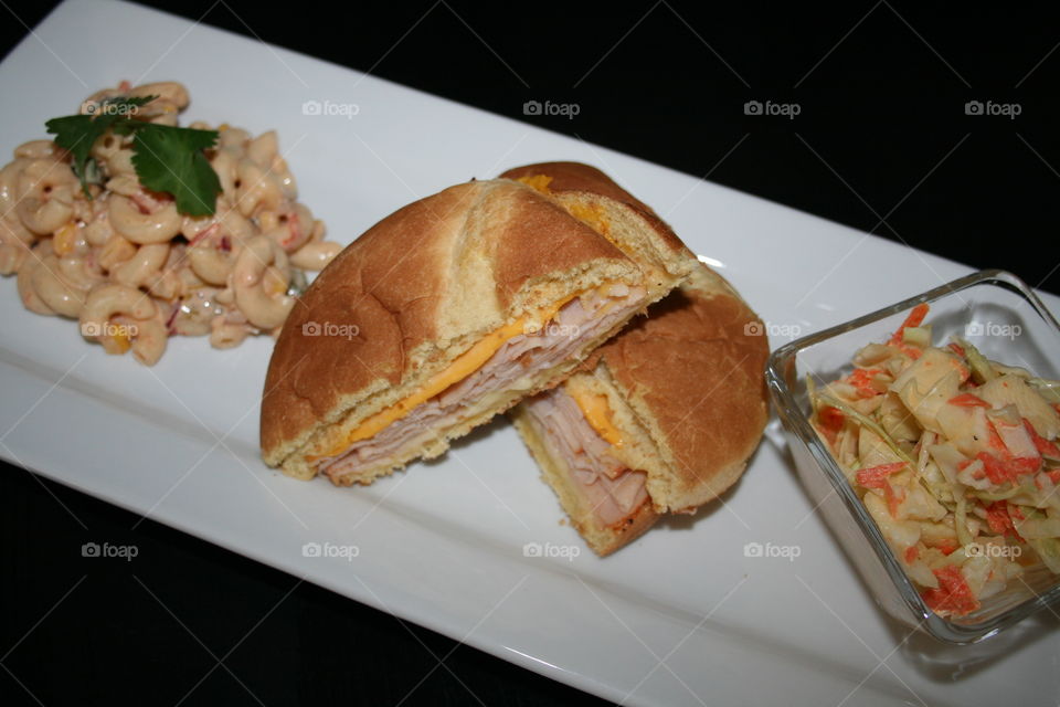 Lunch. Southwest pasta salad, hot ham and cheese, coleslaw 