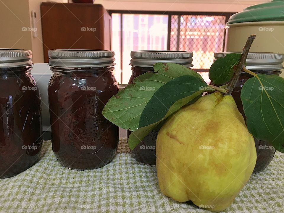 Homemade canned organic quince fruit preserves