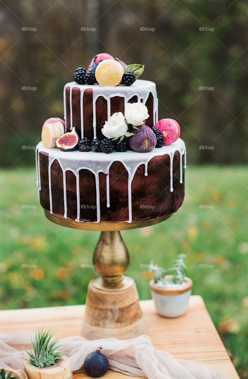 A Decadent Cake At Outdoor Celebration