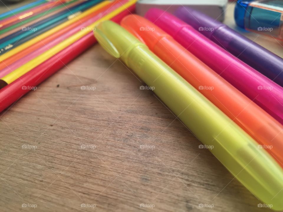 Stationary, school supplies colourful
