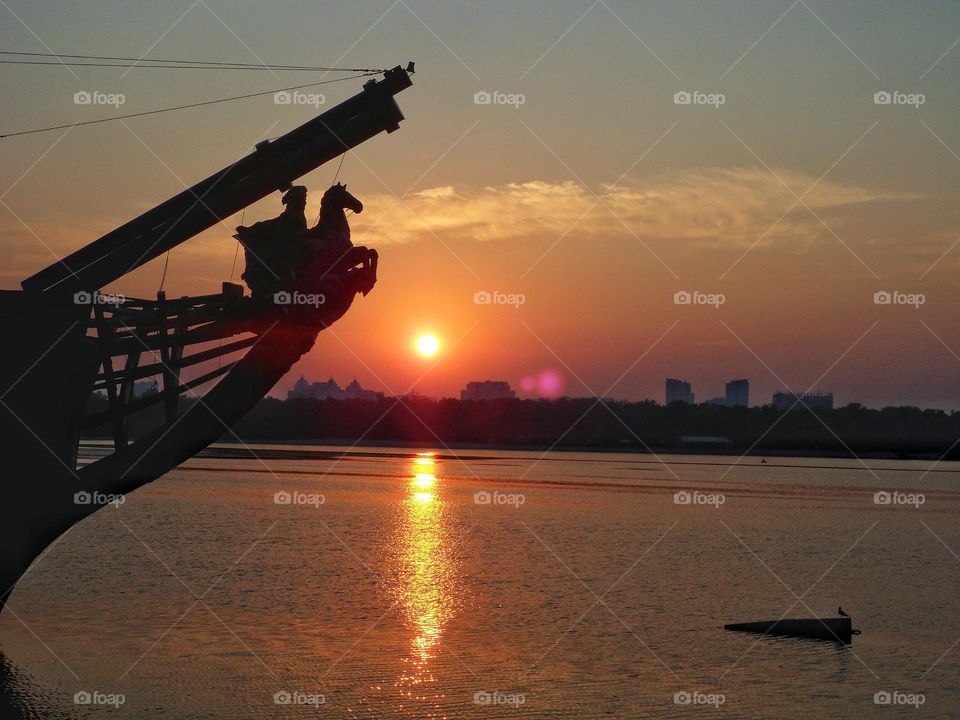 Dawn on the Dnieper River in the city of Kiev