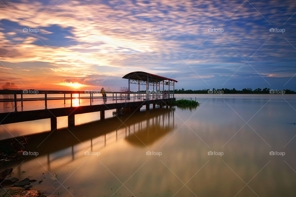 Sunset sky over the fishing jetty