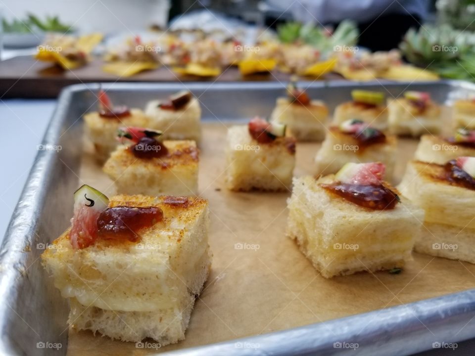 Catered appetizers, grilled cheese with fig jam