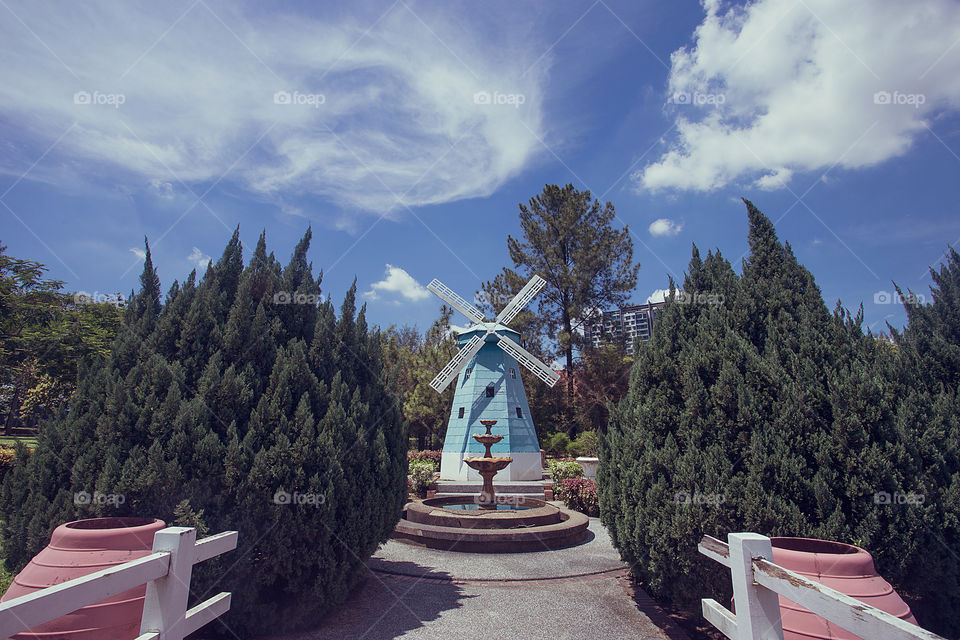 Windmill in formal garden