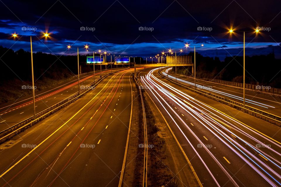 Light trails on the M60 near Sale, Manchester