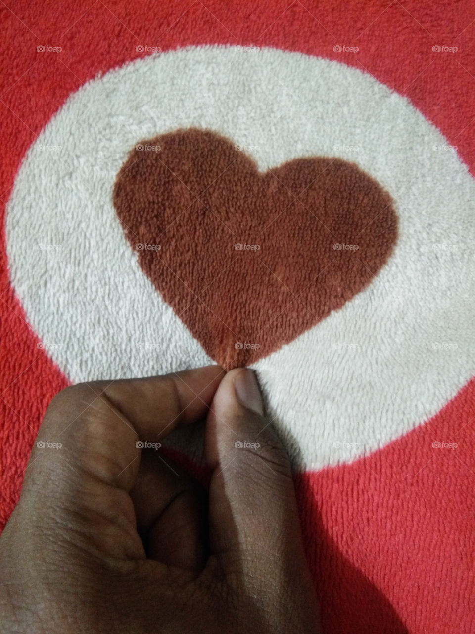 love or heart shape in circle caught in hand.It is velvety surface.