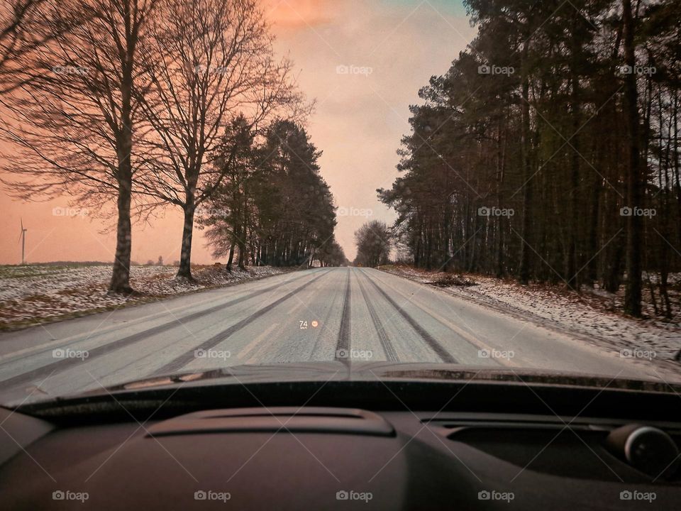 sunset during a winter trip