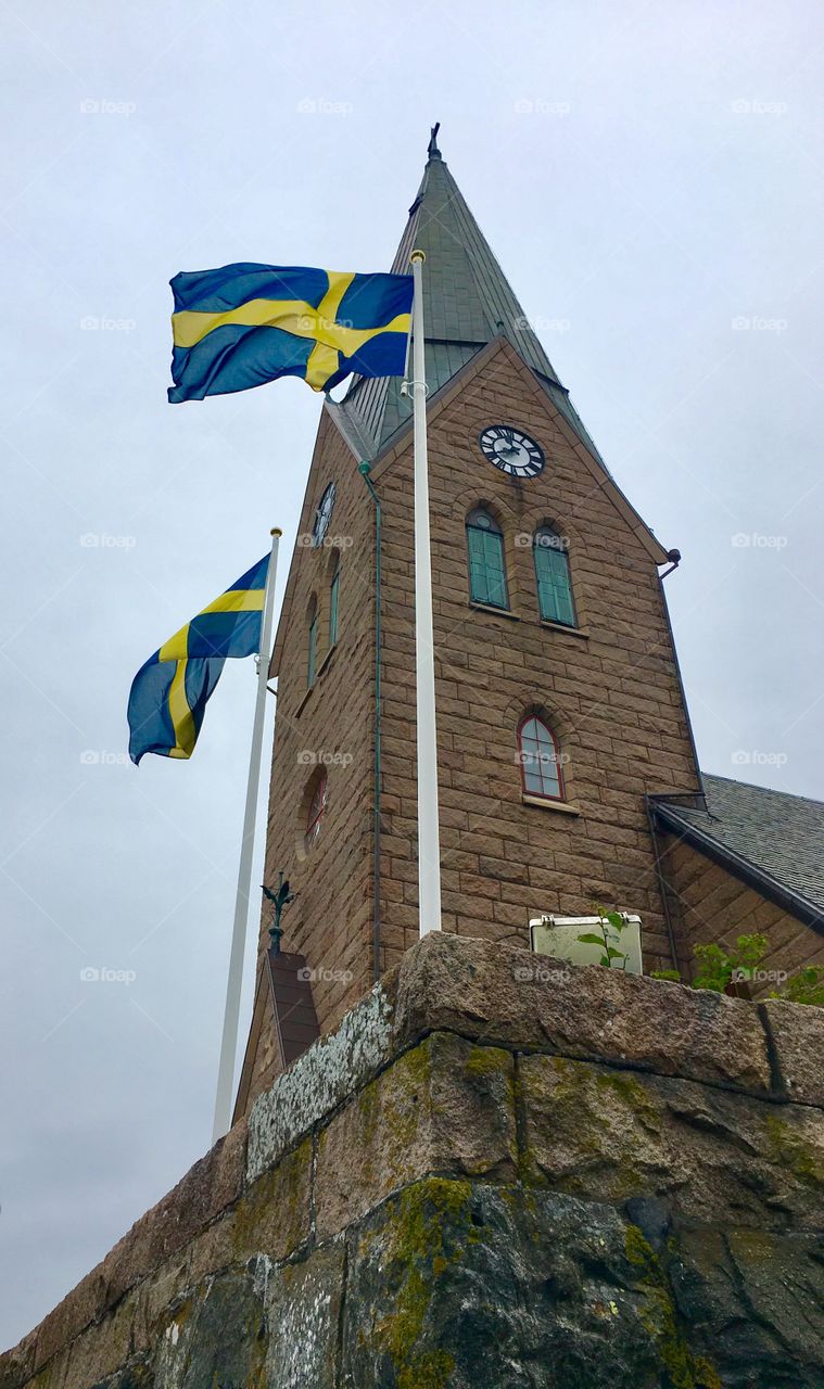 Flags on the whole rod at the church