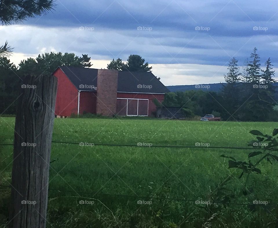 Old red barn. 